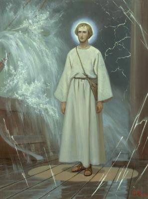 St. Nicholas the Wonderworker (young years). In the middle of a storm