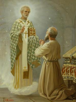 St. Nicholas. Appearance to the priest with a request for the transfer of the relics