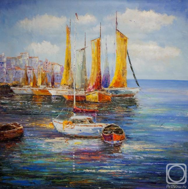 Vevers Christina. Sailboat on the background of the city N2