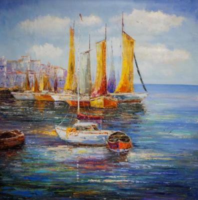 Sailboat on the background of the city N2. Vevers Christina