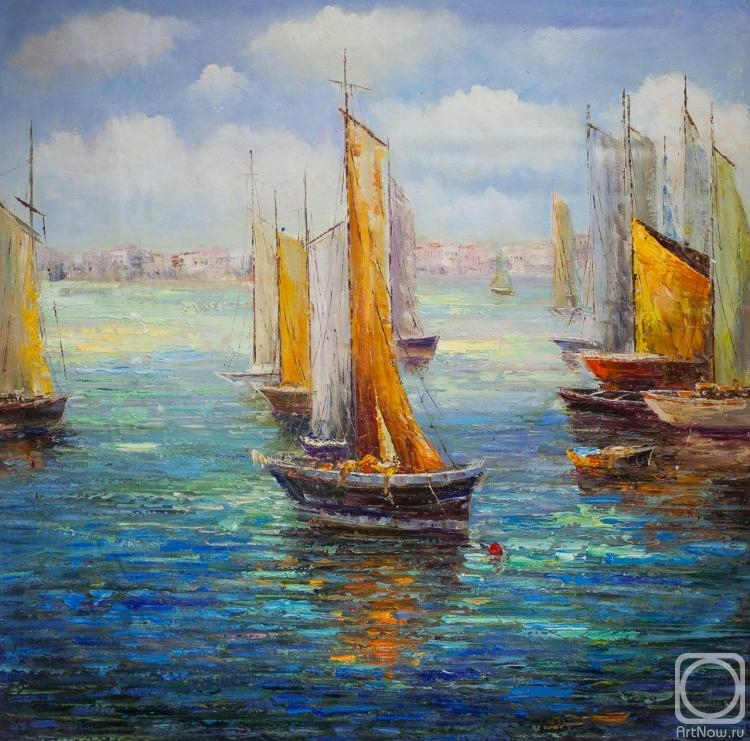 Vevers Christina. Sailboat on the background of the city
