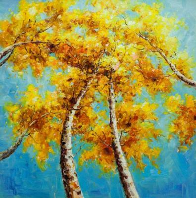 Golden birches on the background of azure N3