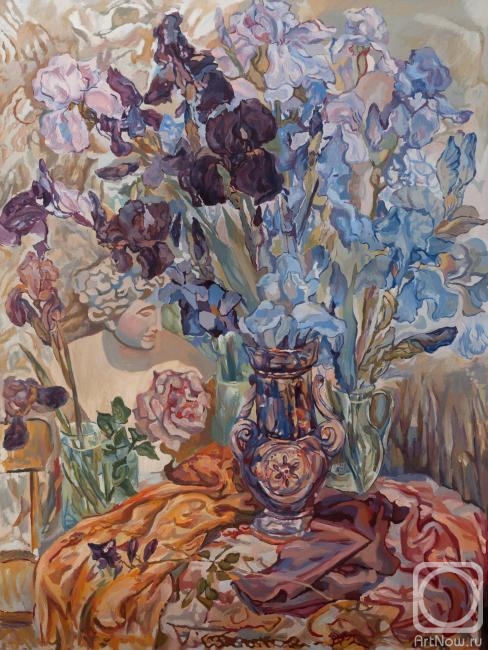 Grishchenko Varvara. Irises in Blue Vase