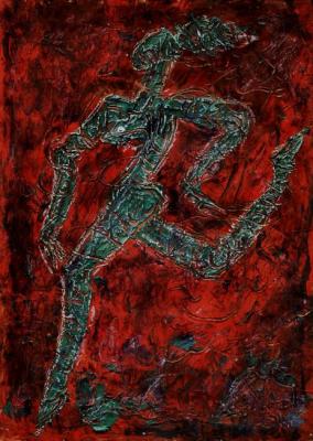 Nude green (Nude Green On A Red Background). Volchek Lika