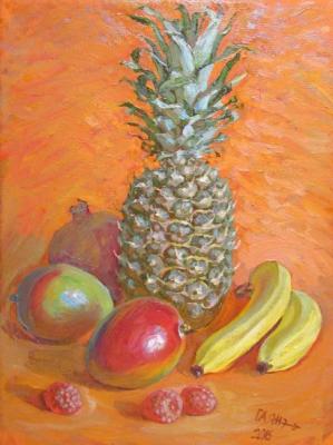 Painting Exotic fruits (pineapple, pomegranate, mango, banana and lychee). Dobrovolskaya Gayane