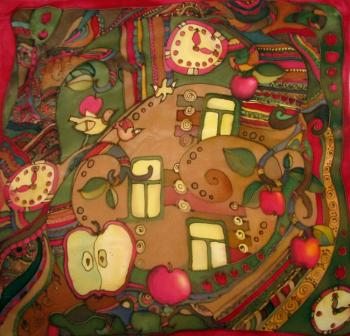 Batik. Shawl "Apple from the tree ...". Zarechnova Rada