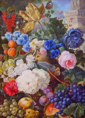 flowers and fruits. based on the paintings of Jan van Os (The Dutch Still-Life). Terpilovskaya Elena