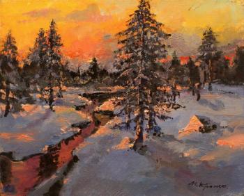 Fiery sunset in the forest