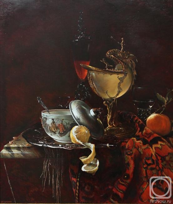 Sviatoshenko Andrei. Still life with lemon, oranges and glass of wine