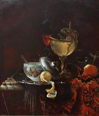 Still life with lemon, oranges and glass of wine. Sviatoshenko Andrei