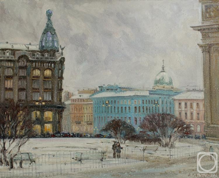 Kanashova Natalya. Square near Kazan cathedral, view at singer's house. snow, february