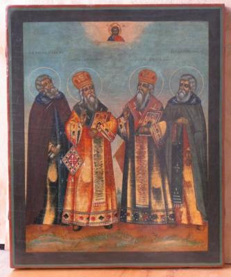 Zosima and Savvati, the Soloveti miracle workers, Peter and Alexy - Moscow metropolitans, coming to the Savior (restoration, beginning of the 18th century)