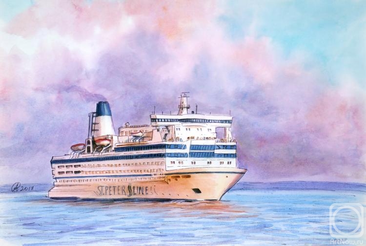 Ledniova Varvara. Cruise ship at sunset