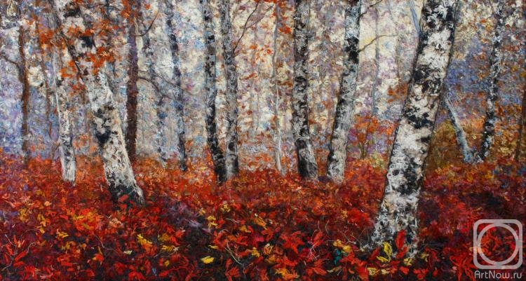 Hitkova Lyubov. Scarlet autumn in birch grove