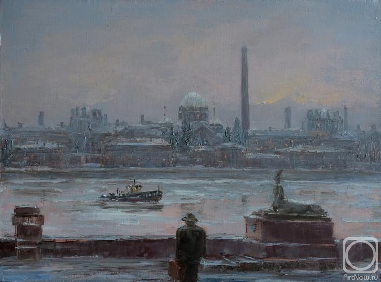 Solovev Alexey. Sankt-Petersburg melody with small tug and plywood bag