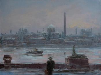 Sankt-Petersburg melody with small tug and plywood bag. Solovev Alexey