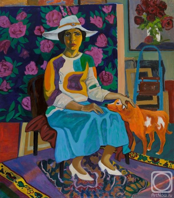Li Moesey. A lady with a red dog