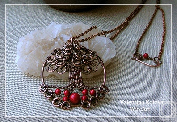 Kotova Valentina. Tree of life" pendant with coral beads
