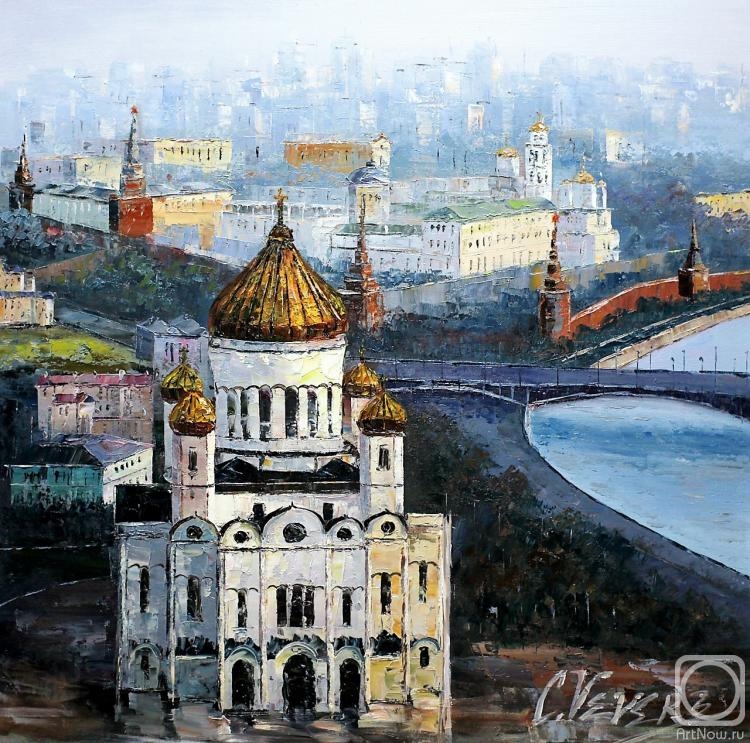 Vevers Christina. Moscow. A view of the Cathedral of Christ the Savior. The effect of dawn