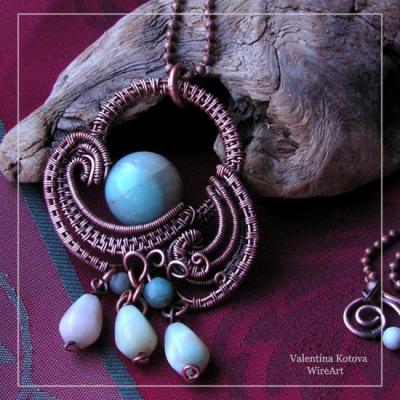 Copper pendant with Amazonite beads. Kotova Valentina