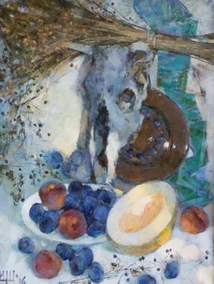Still life with plums (Peach Oil Painting). Shcherbakov Igor