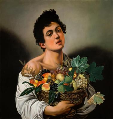 Young man with fruit basket