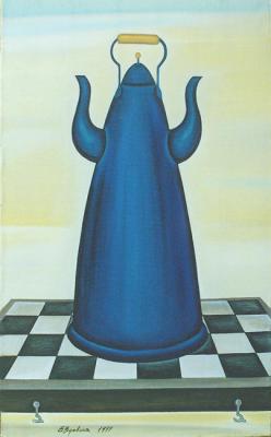 Blue kettle on the chessboard. Vdovina Elena