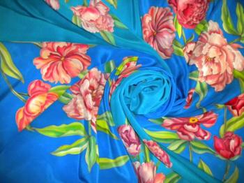 Neck batik-scarves "Peonies on blue"
