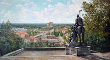 The monument to the soldier closest distance and the narrator of the Accordion in Bryansk. Melnikov Alexander