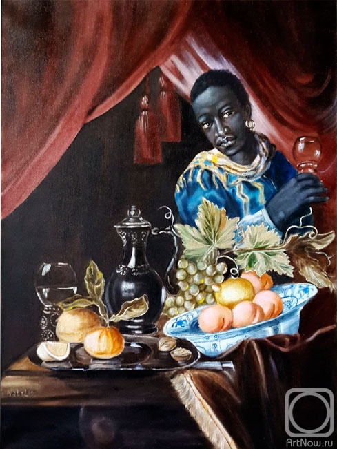 Belokrinitskaya Natalia. Van Striik. Still life with Moorish servant (free copy)