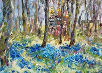 Flowering meadow, church, spring. Sechko Xenia