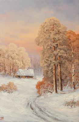 Winter sketch. House near forest. Lyamin Nikolay