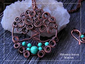 Tree of life" pendant with turquoise beads