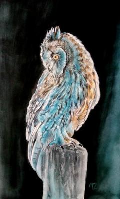 Emerald Owl (Painting With An Owl). Zozoulia Maria
