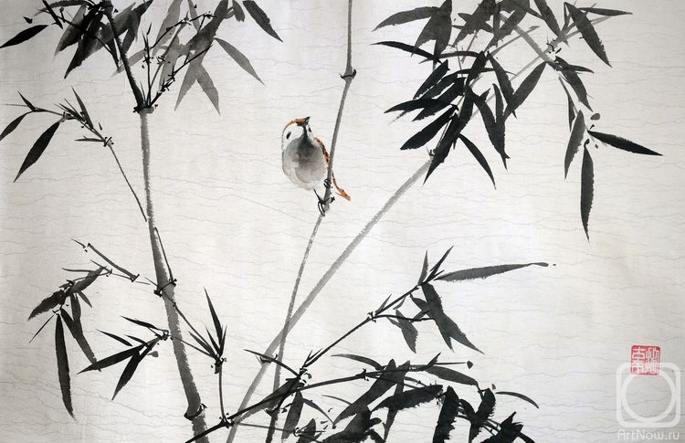 Mishukov Nikolay. Bamboo and sparrow