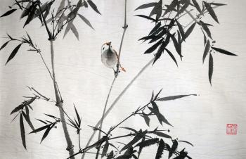 Bamboo and sparrow. Mishukov Nikolay