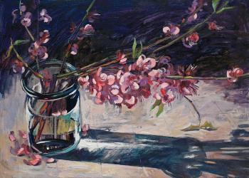 Flowering branches in glass jar