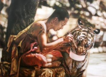 Tiger with a monk
