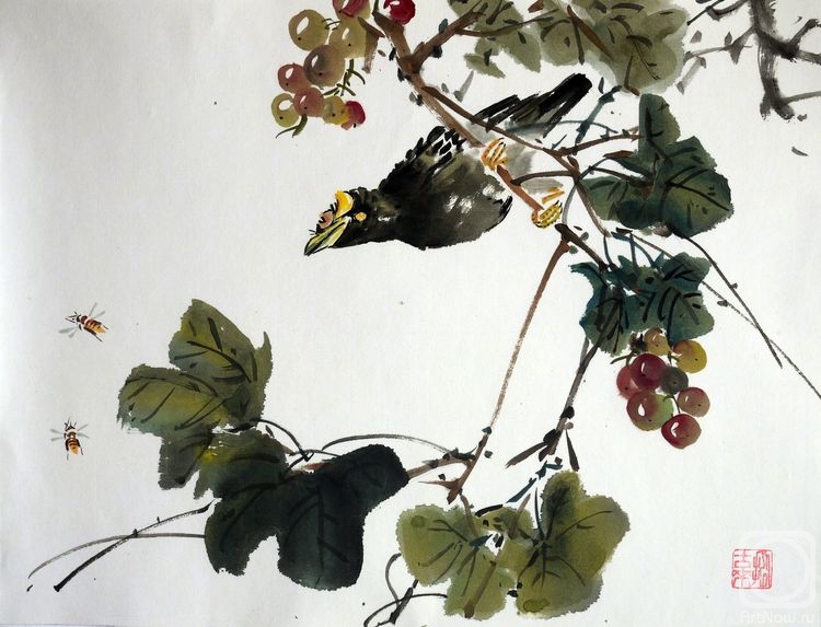 Mishukov Nikolay. Grapes and starling