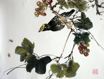 Grapes and starling