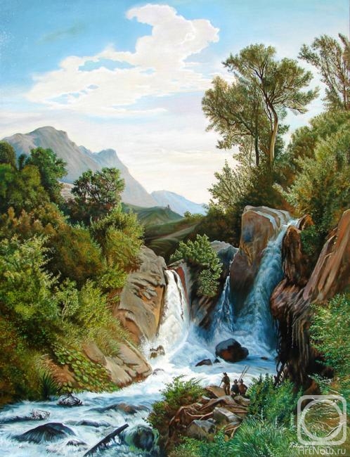 Kabatova Nadya. Landscape with a waterfall (based on the painting by August Frederick Kessler)