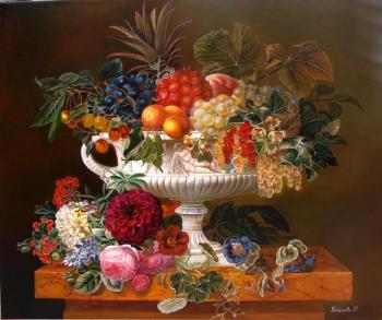 Still life with fruit in a white vase (by Jensen Johann Lorenz)