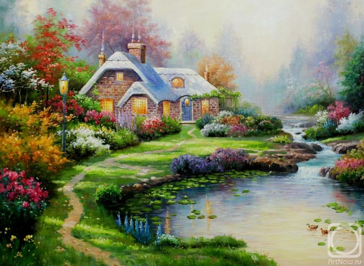Romm Alexandr. Copy of the picture of Thomas Kinkade. Everett Cottage