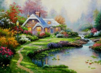 Copy of the picture of Thomas Kinkade. Everett Cottage. Romm Alexandr
