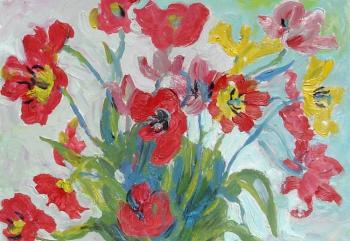 Tulips red and pink, bouquet. Sechko Xenia