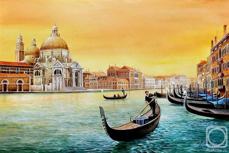 Romm Alexandr. Gondolier on the Grand Canal. Sunset effect