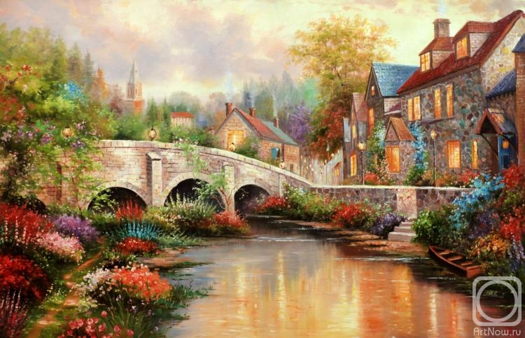 Romm Alexandr. Copy of Thomas Kincaid's painting "Cobblestone Brooke"
