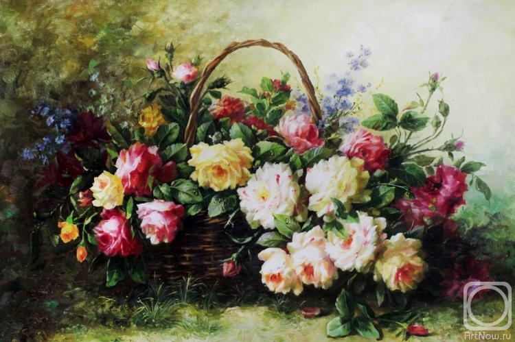 Kamskij Savelij. Bouquet with roses in a basket