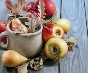 Autumn still life with apples and pears