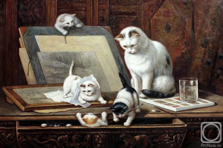 Kamskij Savelij. A copy of Henrietta Ronner-Knip's oil painting "Drawing Kittens", hud.S. Kamsky